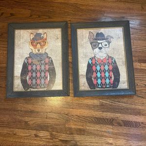 2-piece framed wall art fox and dog for kids, adults, living room or bedroom